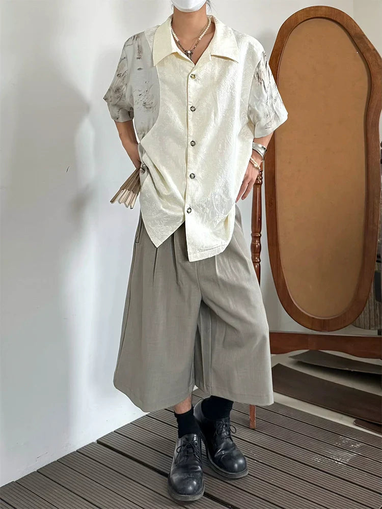 Jacquard Standing-Collar Short Sleeve Shirt