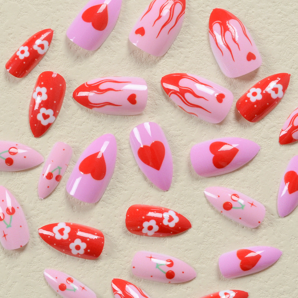 Europe and the United States wear nails Valentine's Day series red love flame florets cherry fake nails nail patches