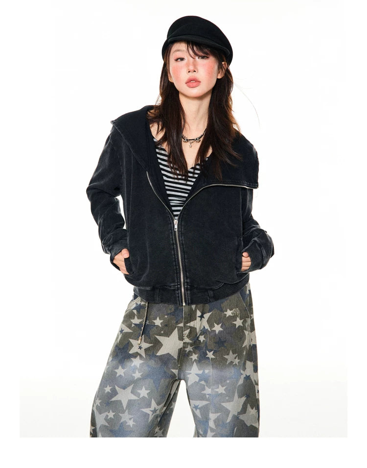 Asymmetrical Zipper Oversize Hooded Jacket