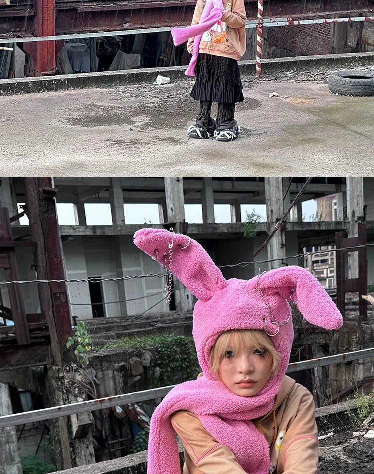 Rabbit Plush Ear Scarf Hat