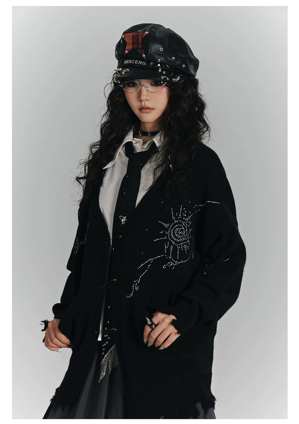 Safety Pin V-Neck Oversize Knit Cardigan