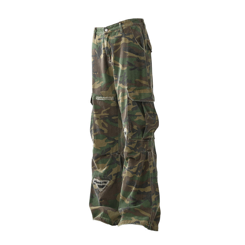 Pantaloni Cargo Svasati Mimetici Strappati