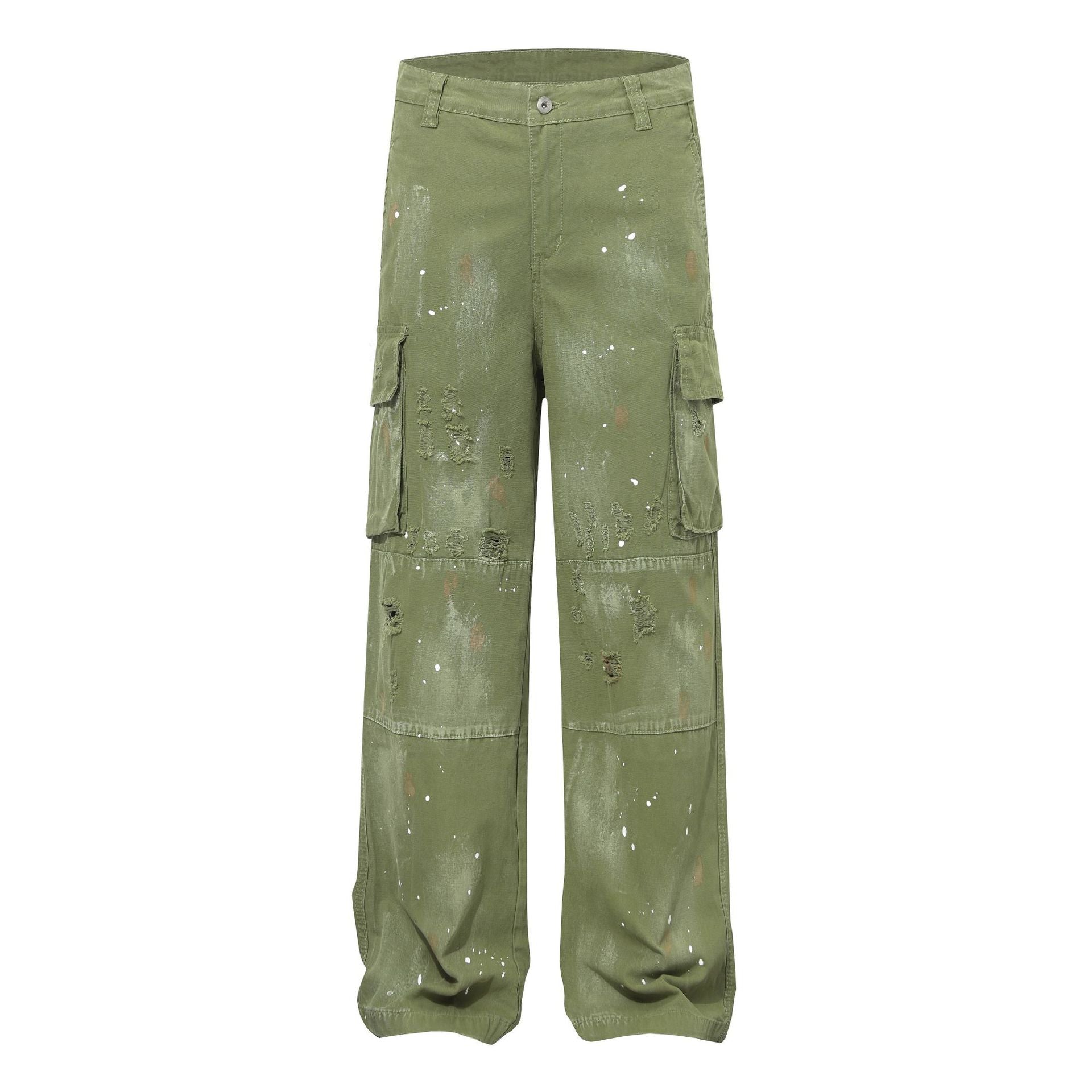 Damage Paint Splatter Multi Pocket Cargo Pants