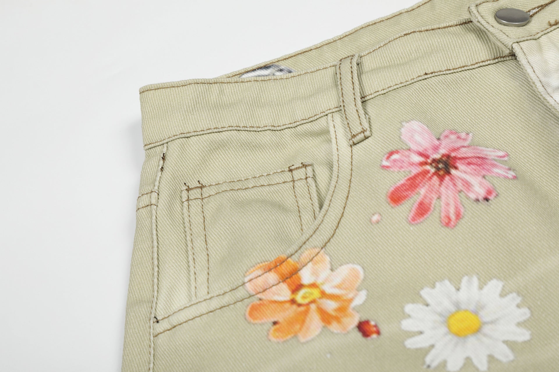 Floral Print Cropped Denim Jort