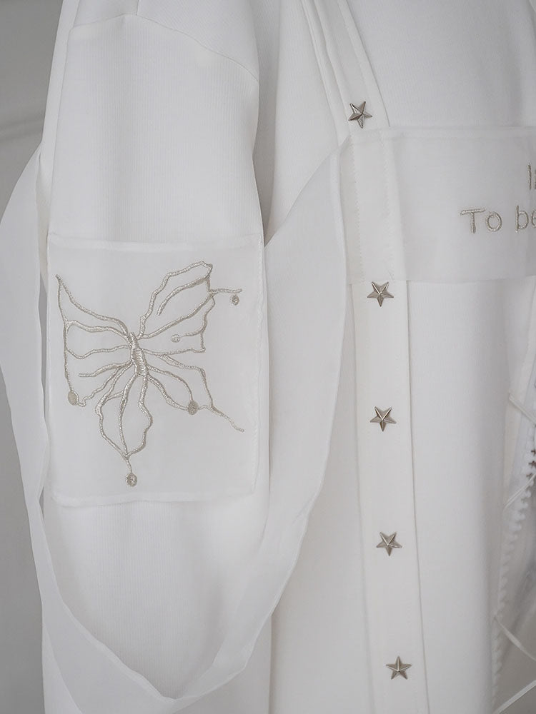 Star Design Sheer Embroidery Pullover Sweatshirt