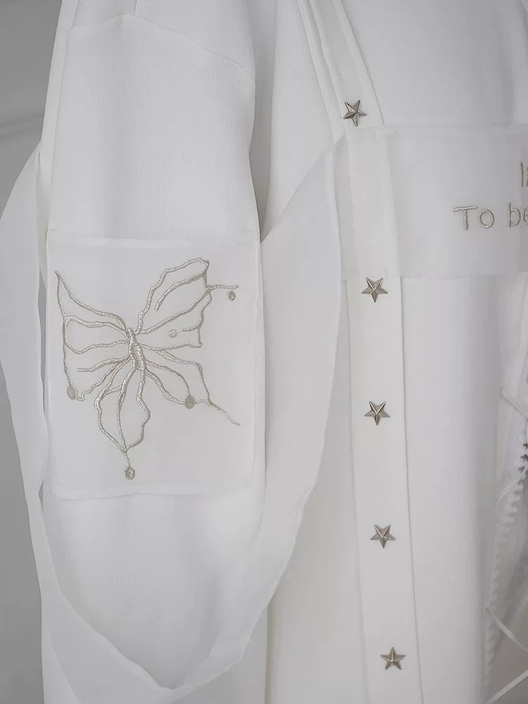 Star Design Sheer Embroidery Pullover Sweatshirt