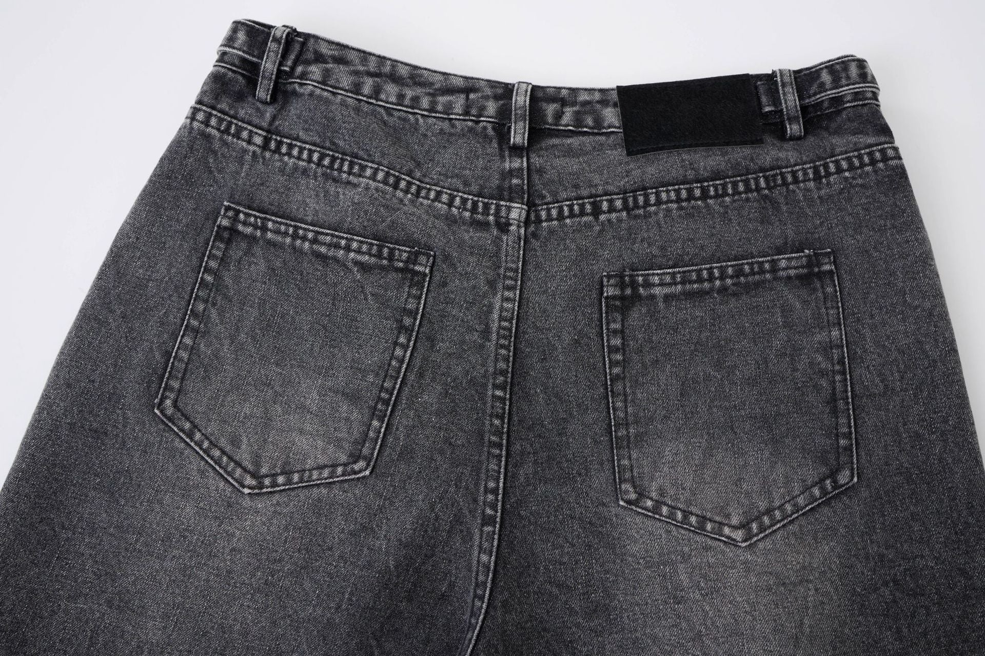Washed Whisker Metal Buckle Denim Jort
