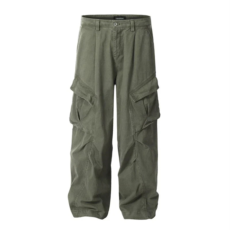 Pleated Design Wide Leg Cargo Pants