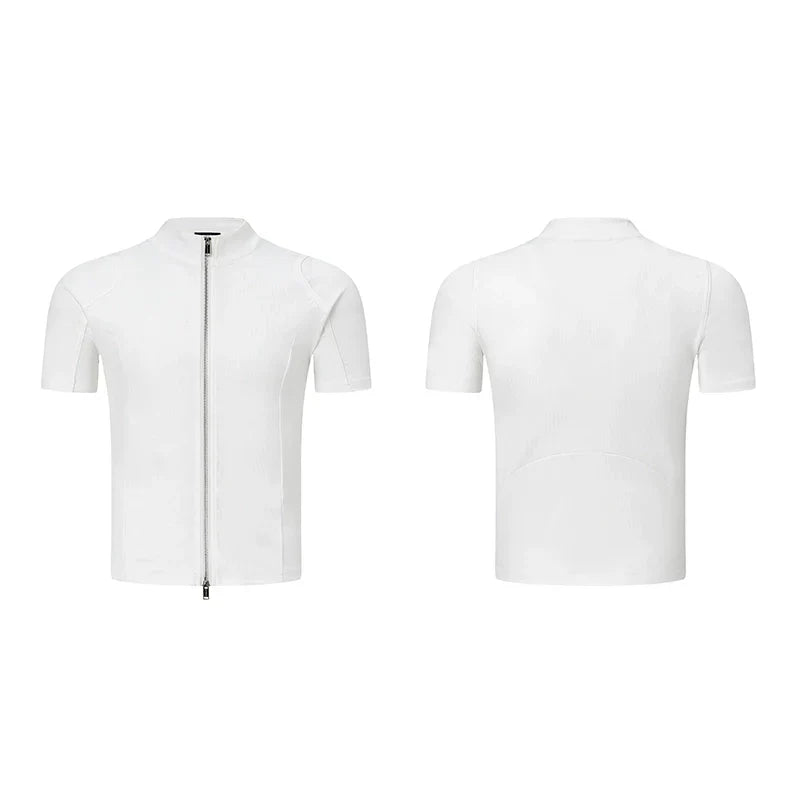 Plain Zip-Up Short Sleeve Shirt