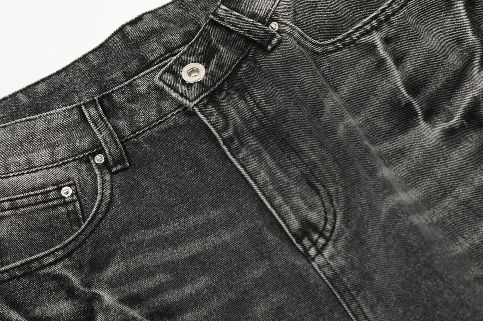 Washed Wide Leg Denim Jort