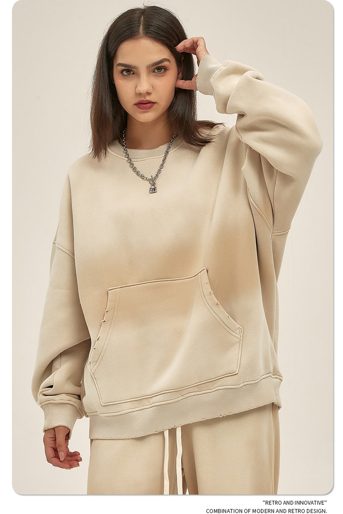 Fleece Lining Spray-dye Damage Oversize Sweatshirt