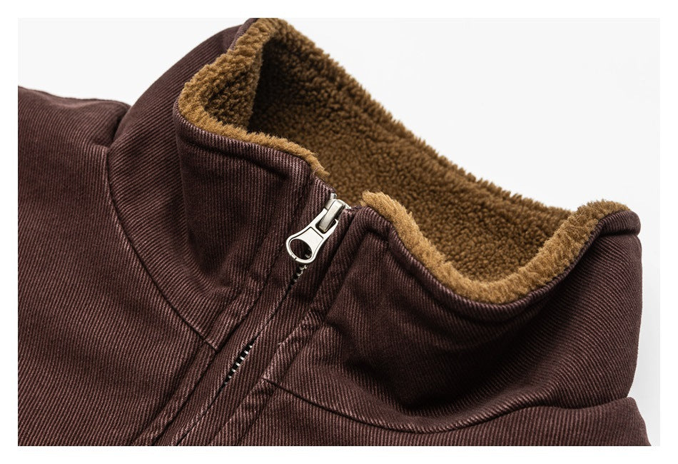 Chaqueta de lana de cordero de estilo retro de trabajo
