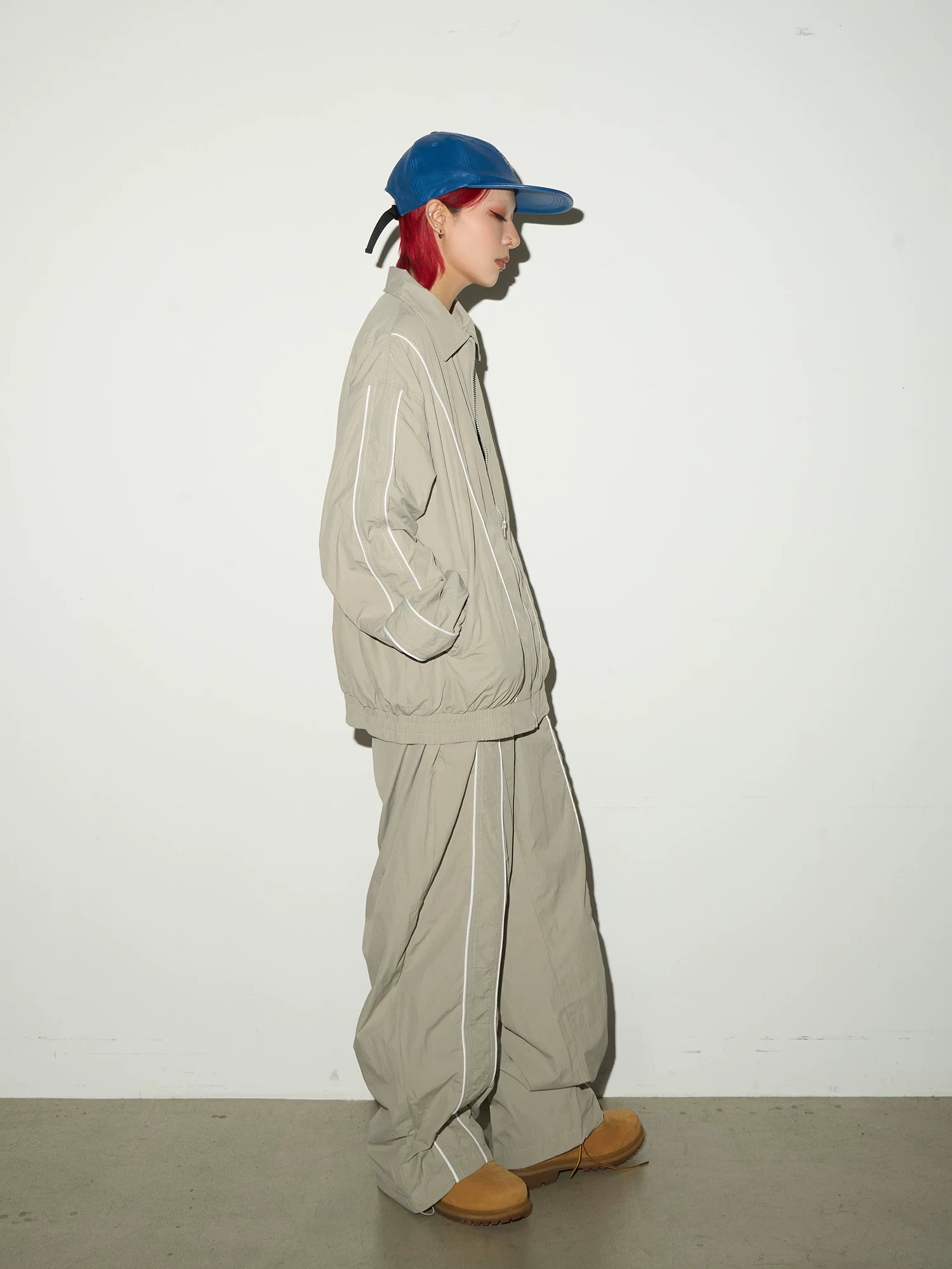 Line Detail Lightweight Quick-Dry Oversize Jacket & Wide Leg Pants Setup