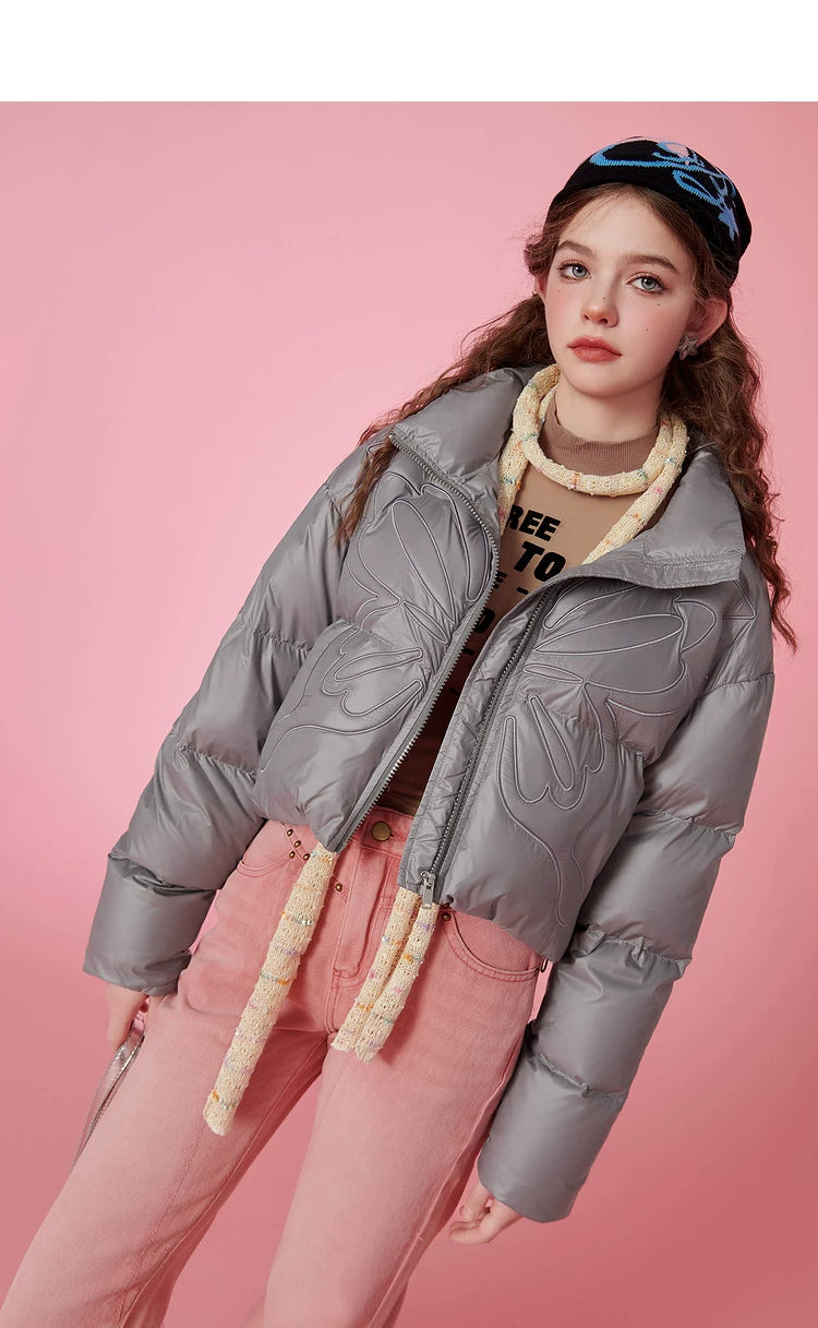High-Neck Short White Duck Down Jacket