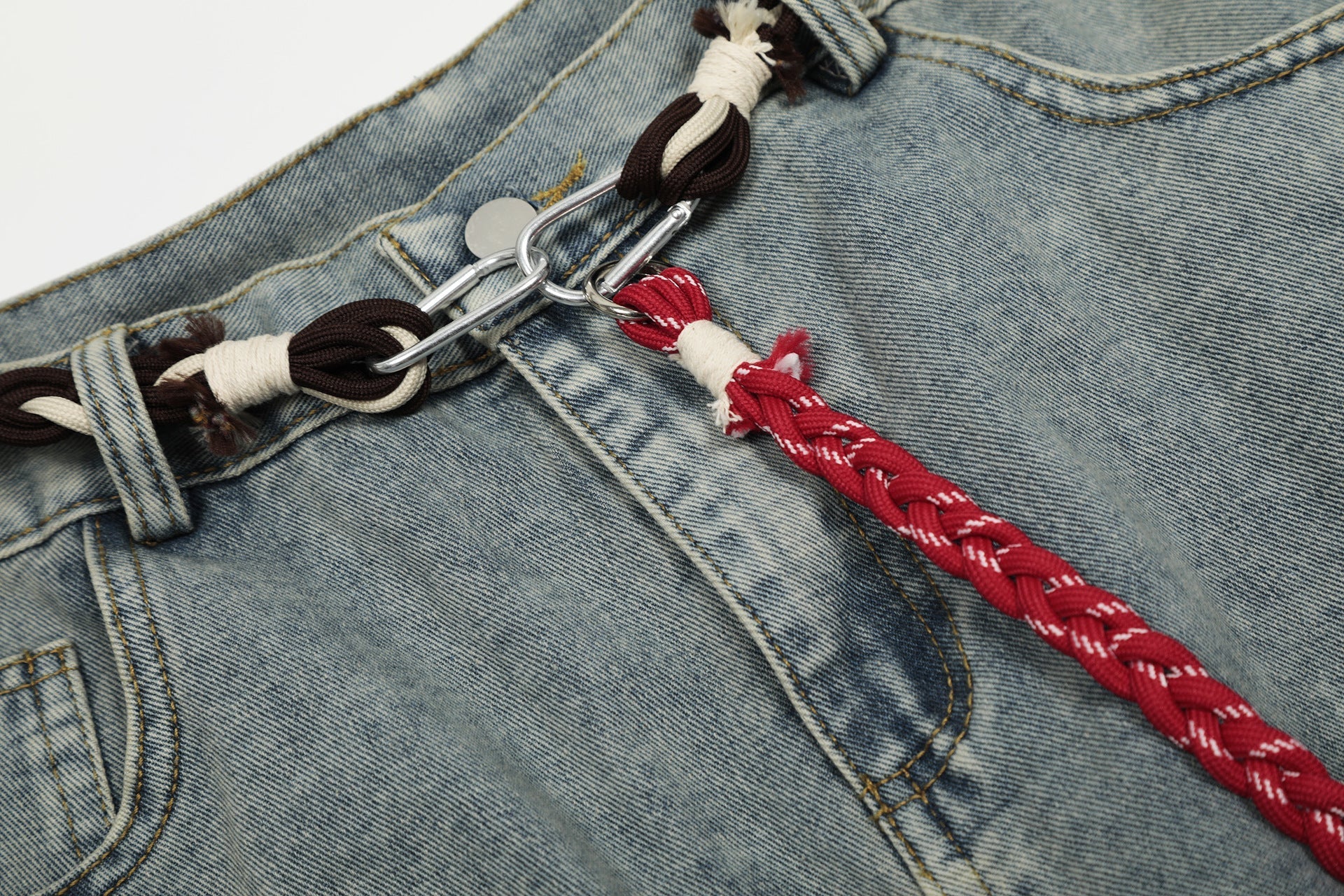 Belt Curved Wide Leg Denim Jeans
