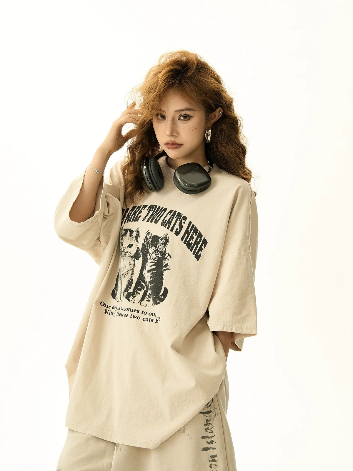Cat Print Oversize Short Sleeve T-Shirt