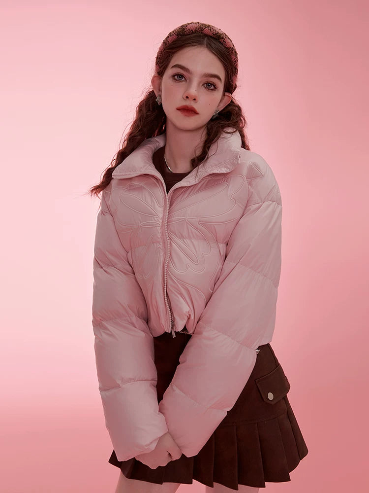 High-Neck Short White Duck Down Jacket