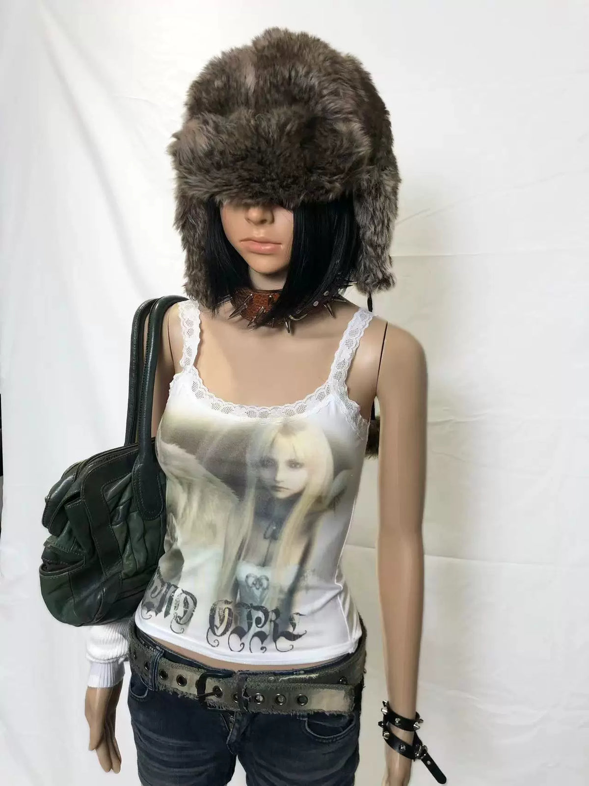 Angel Wolf Print Y2k Style Lace Camisole