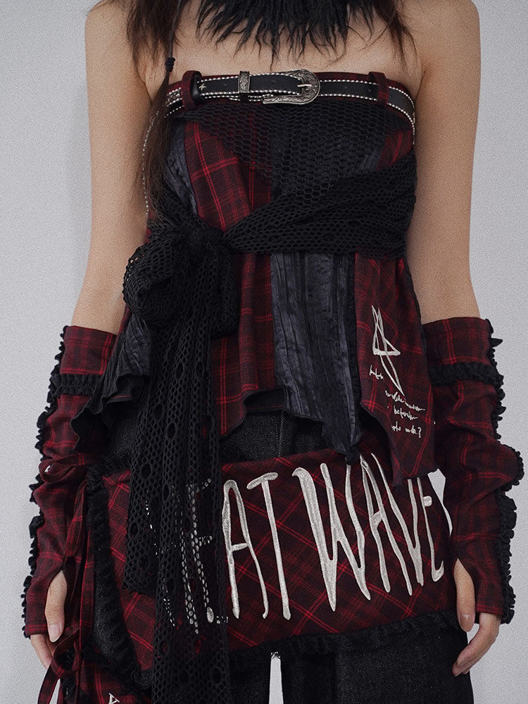 Patchwork Irregular Plaid Layered Short Skirt