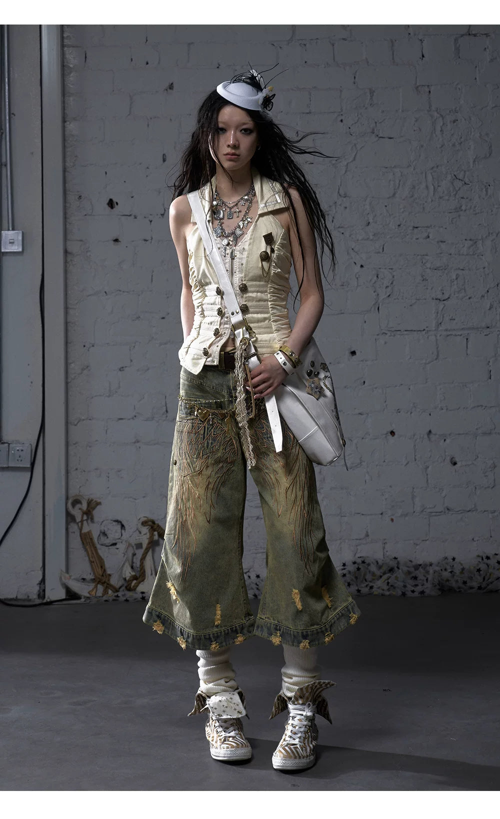 V-Neck Fake Layered Waist-Fit Tank Top