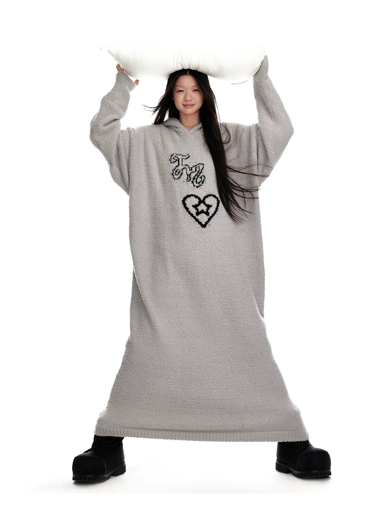 Fuzzy Hooded Knit Sweater Dress