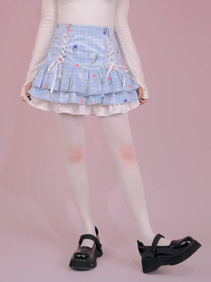 Flower Print Bow Skirt Na8271-K