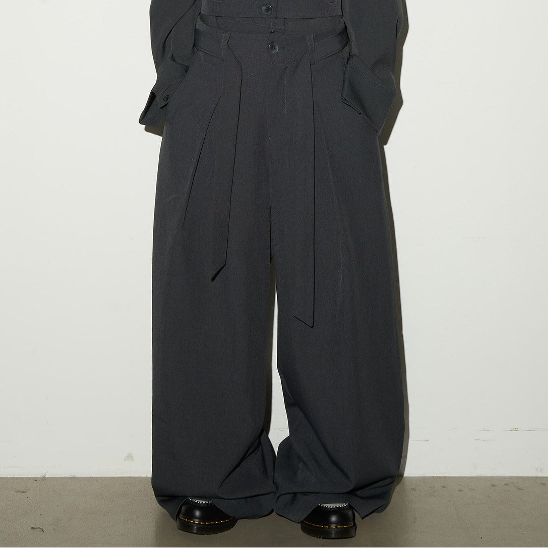 Button Front Long Sleeve Shirt & Pleats Wide Leg Trousers Setup