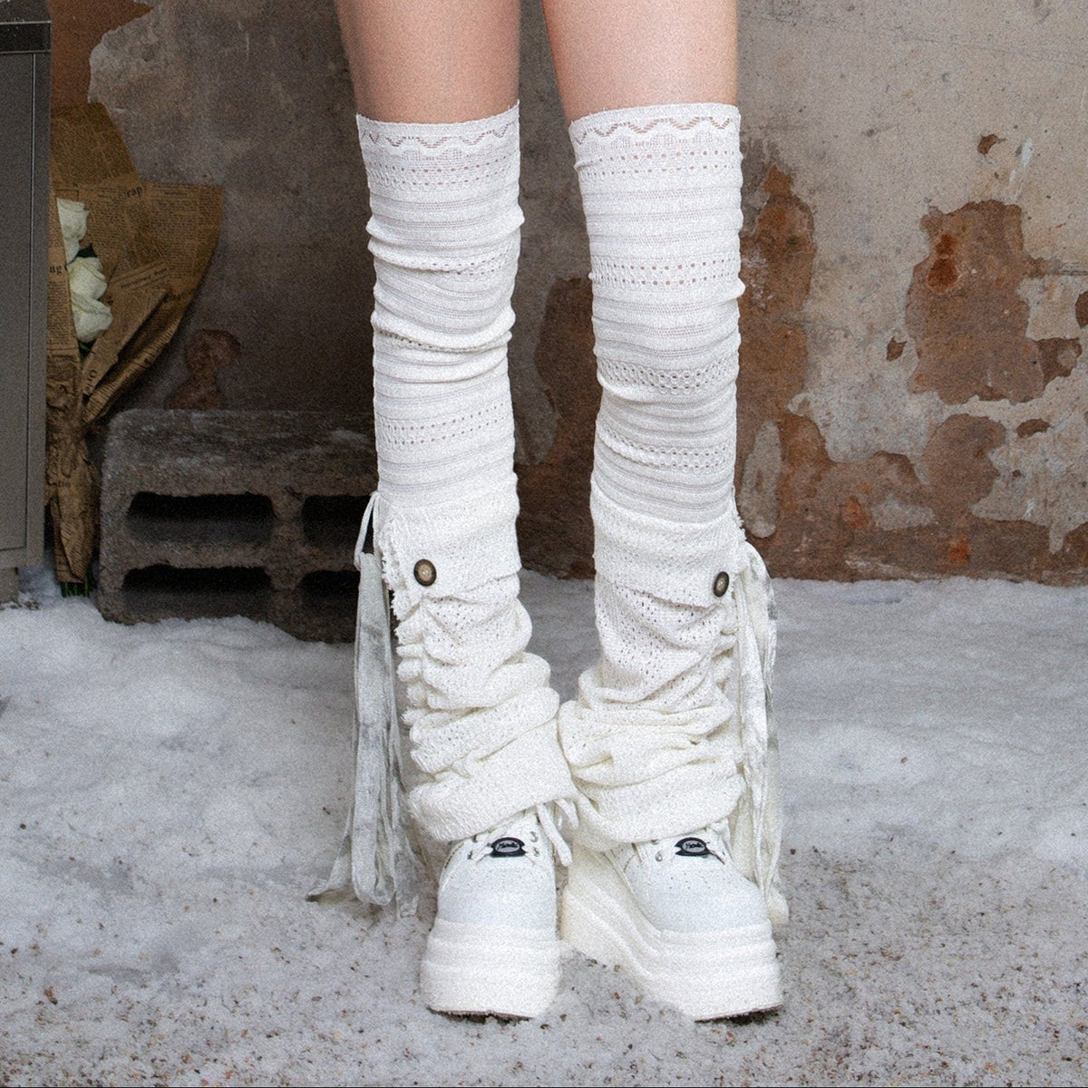 Flared Hem Patchwork Knit Layered Socks