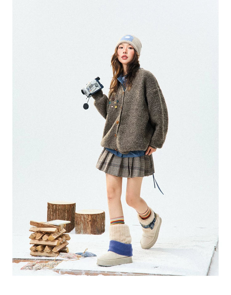 Crew Neck Button-Up Knit Cardigan