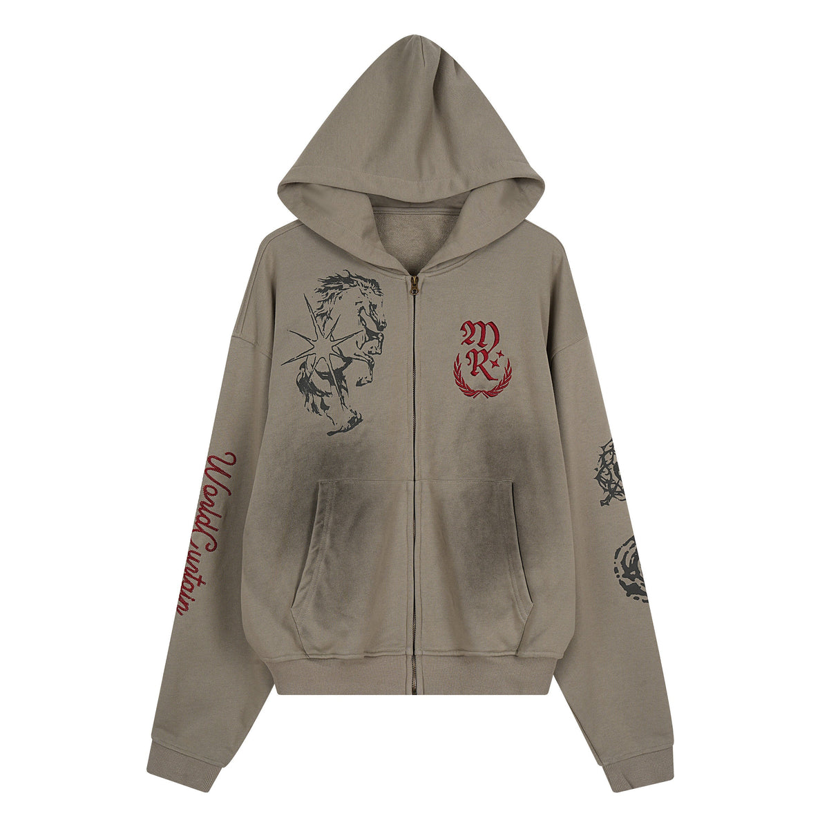 Embroidery Damage Zipper Hoodie