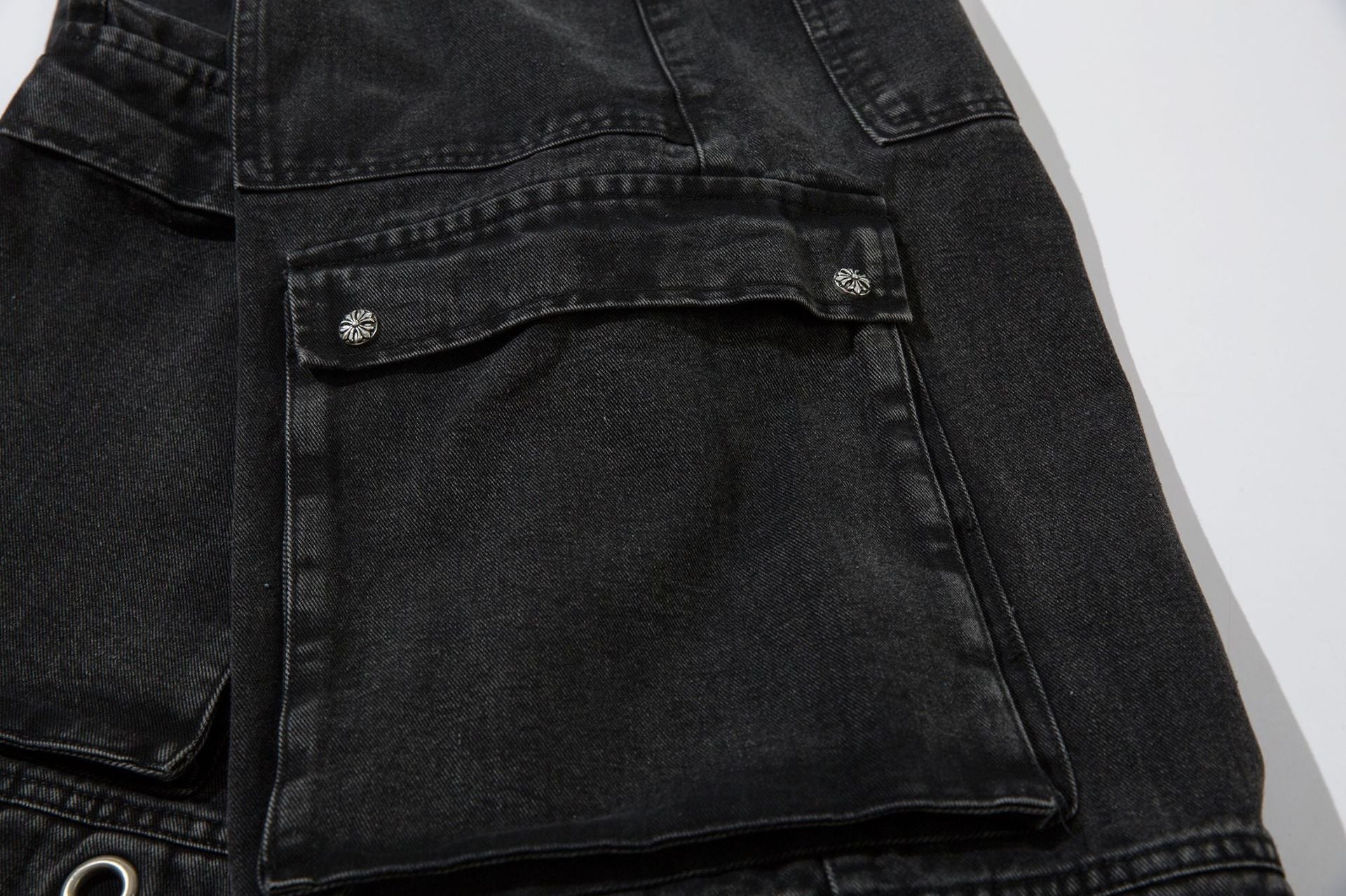 Washed Eyelet Cargo Denim Jeans