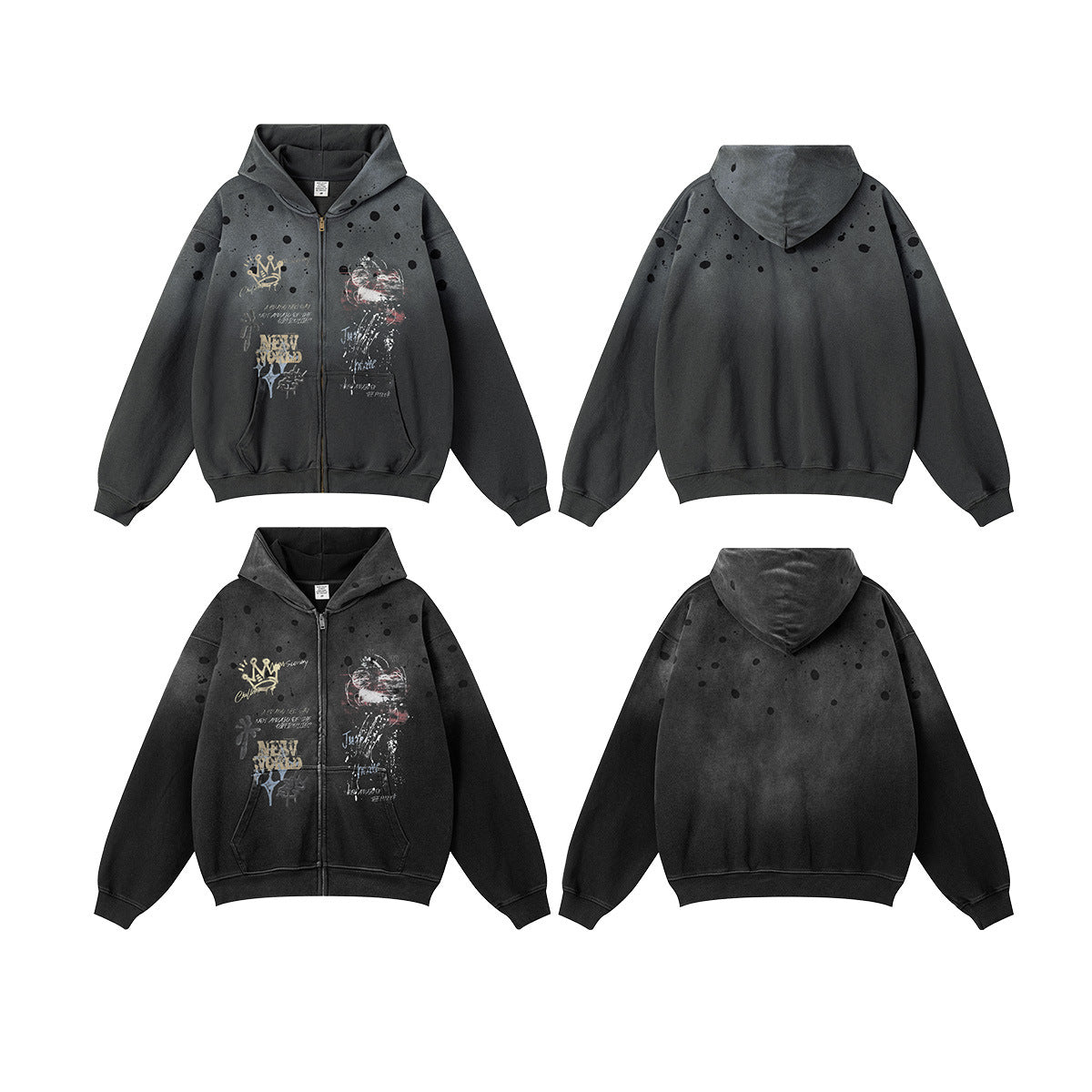 Graffiti Print Oversize Zipper Hoodie