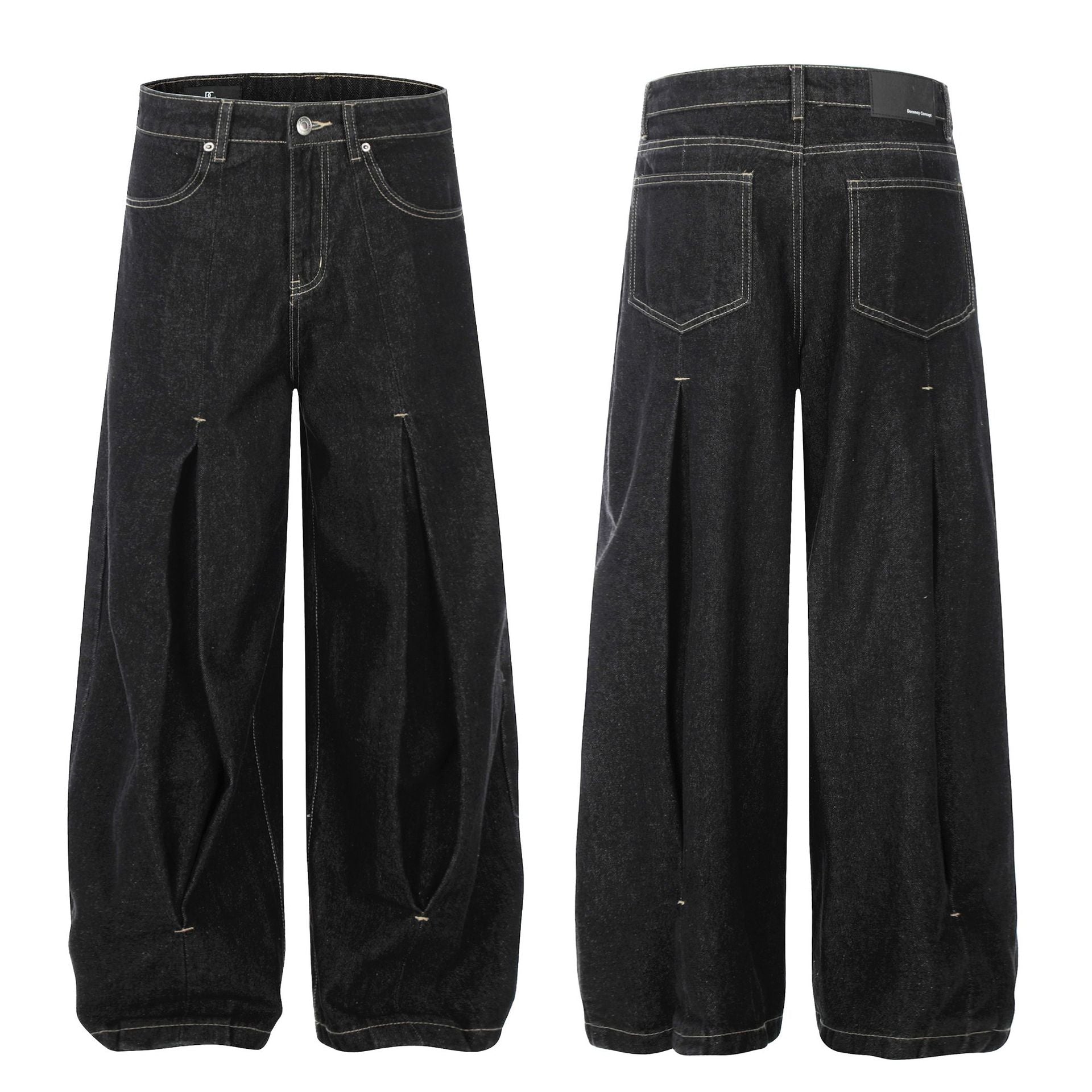 Washed Wide Leg Curved Denim Jeans