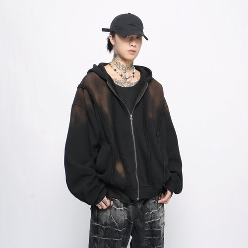Sweat à capuche oversize doublé polaire avec fermeture éclair et patchwork - Noir / S