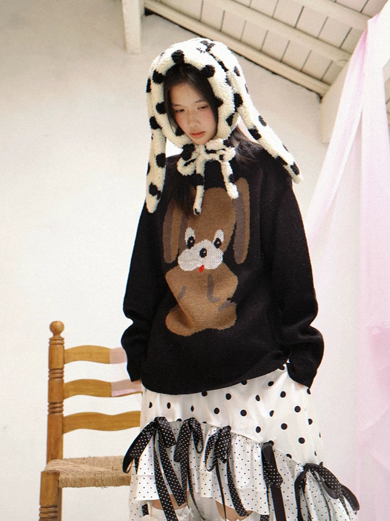 Dog Graphic Design Oversize Knit Sweater