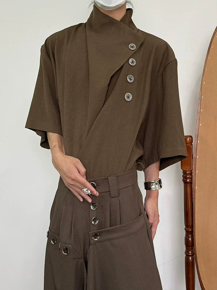 Asymmetry Button Design Short Sleeve Shirt
