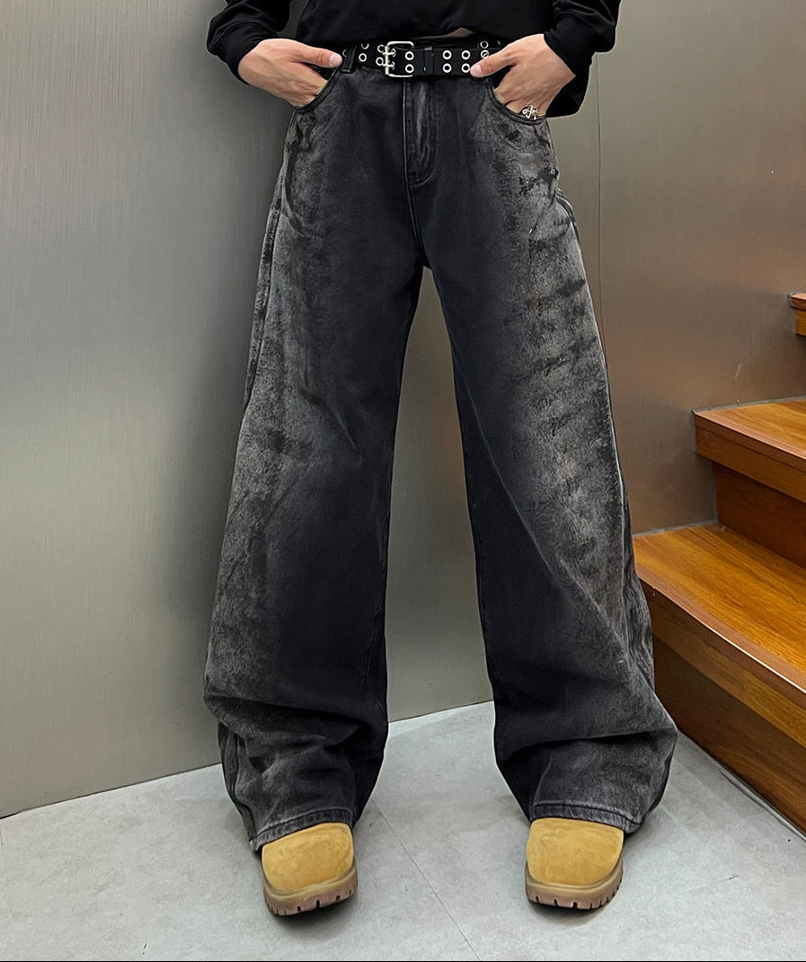 Washed Wide Leg Denim Jeans