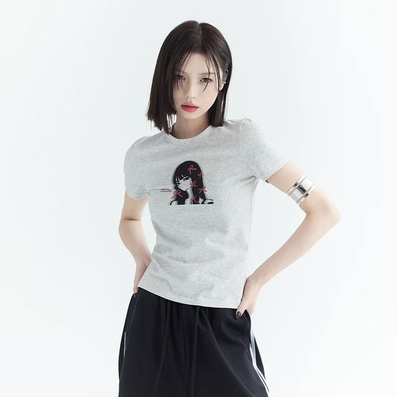 Girl Print Slim Fit Sleeve T-Shirt