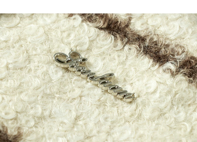 Contrast Stripe Fake Wool Mid-Length Coat