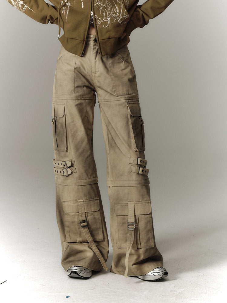 Washed Damage Workwear Wide Leg Pants