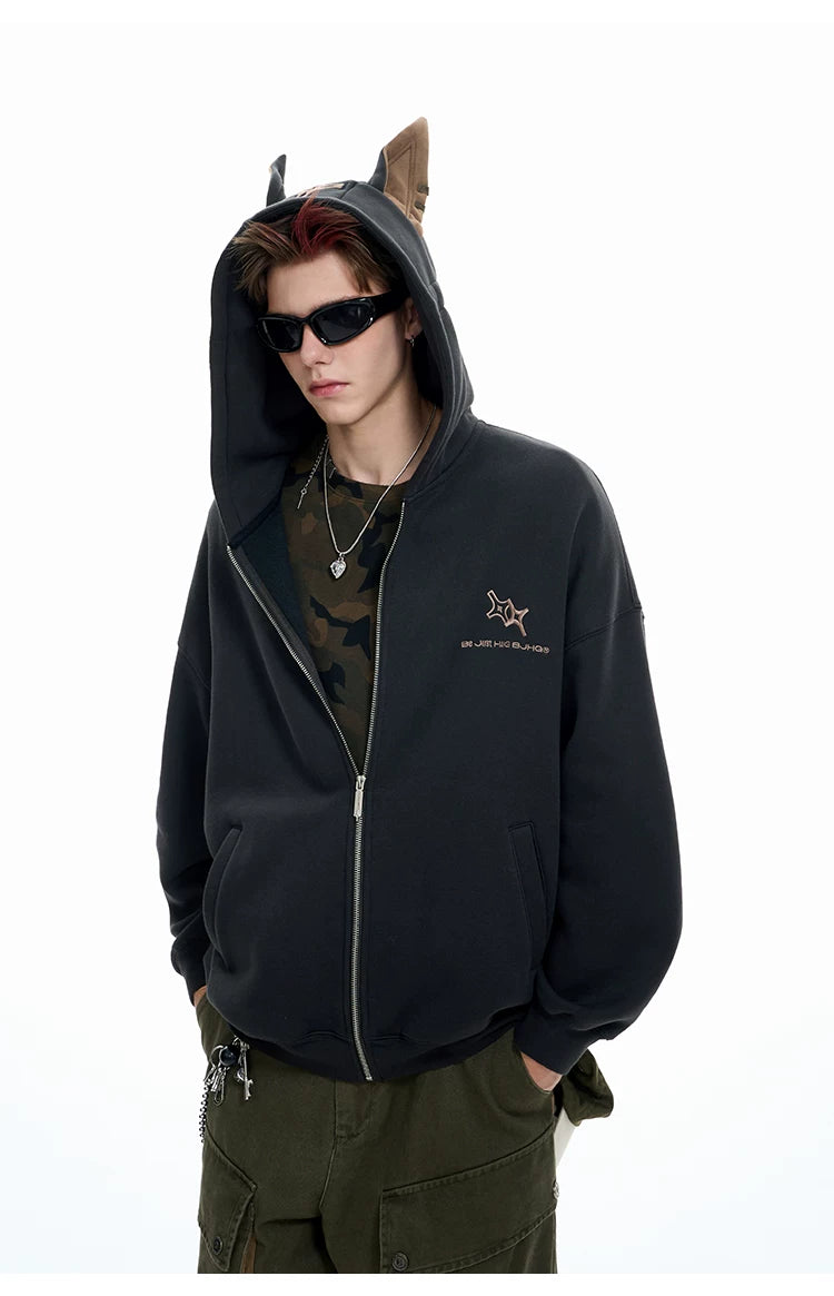 Ear Fleece Oversize Zipper Hoodie