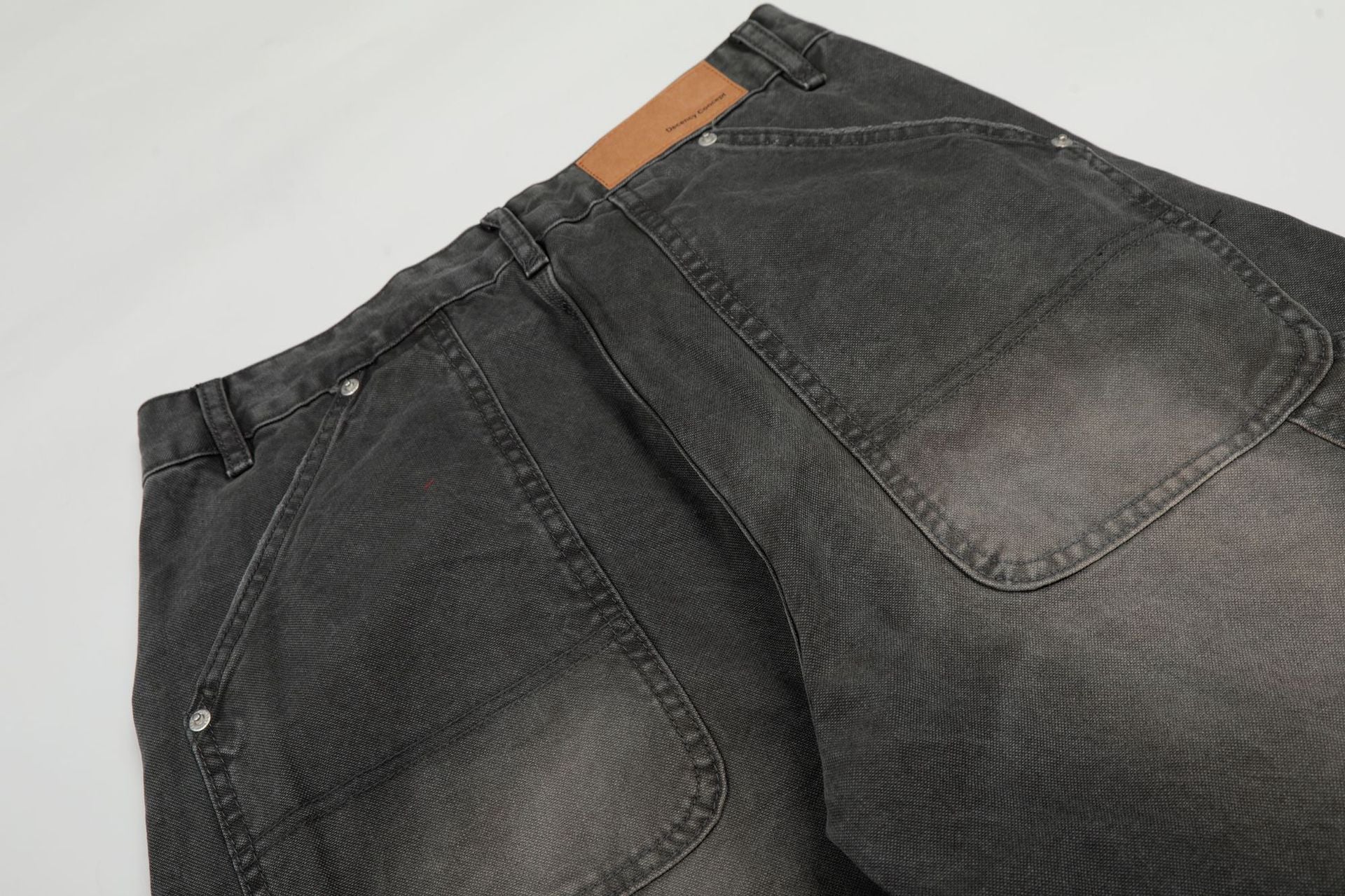 Washed Fade Curved Seam Wide Leg Denim Jeans