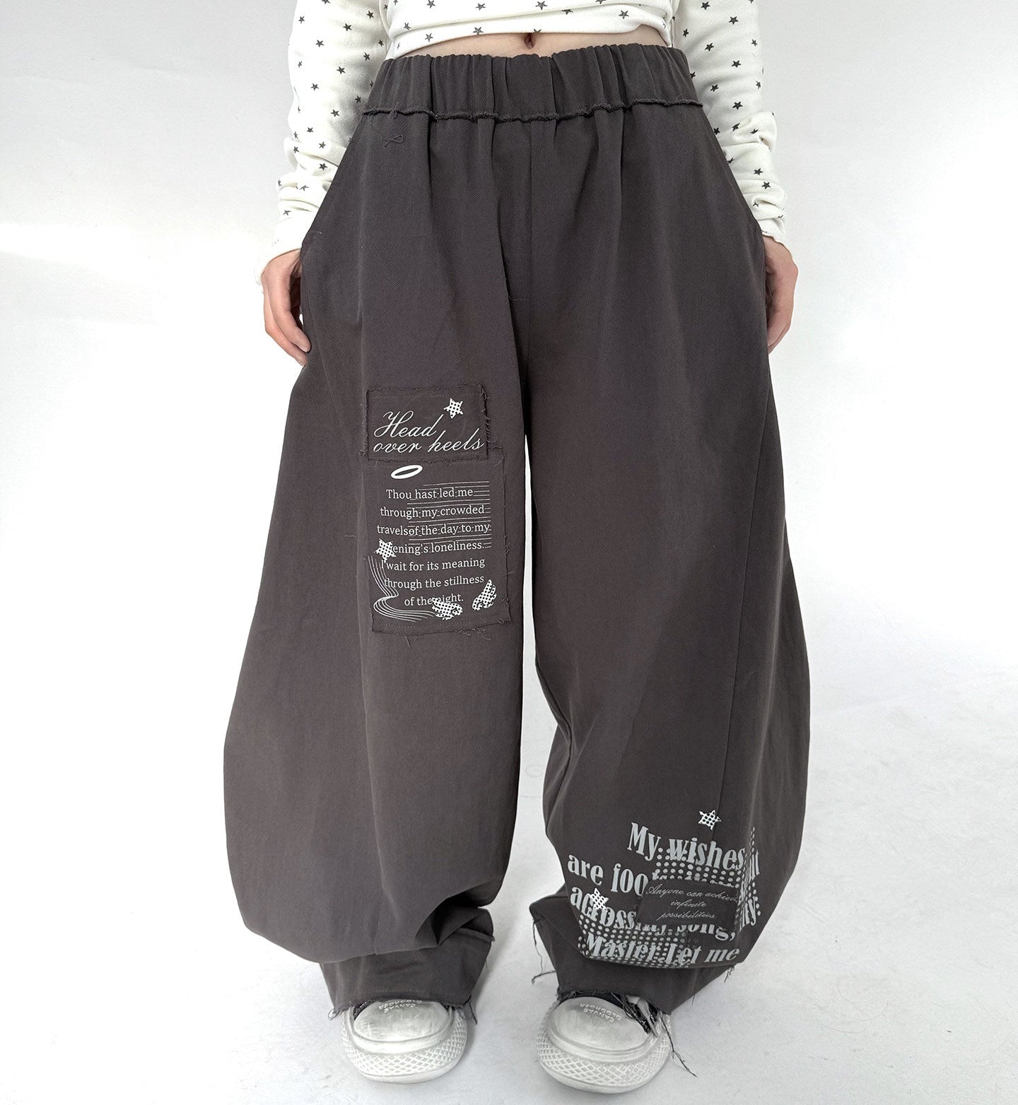 Letter Print Elastic Waist Wide Leg Sweatpants