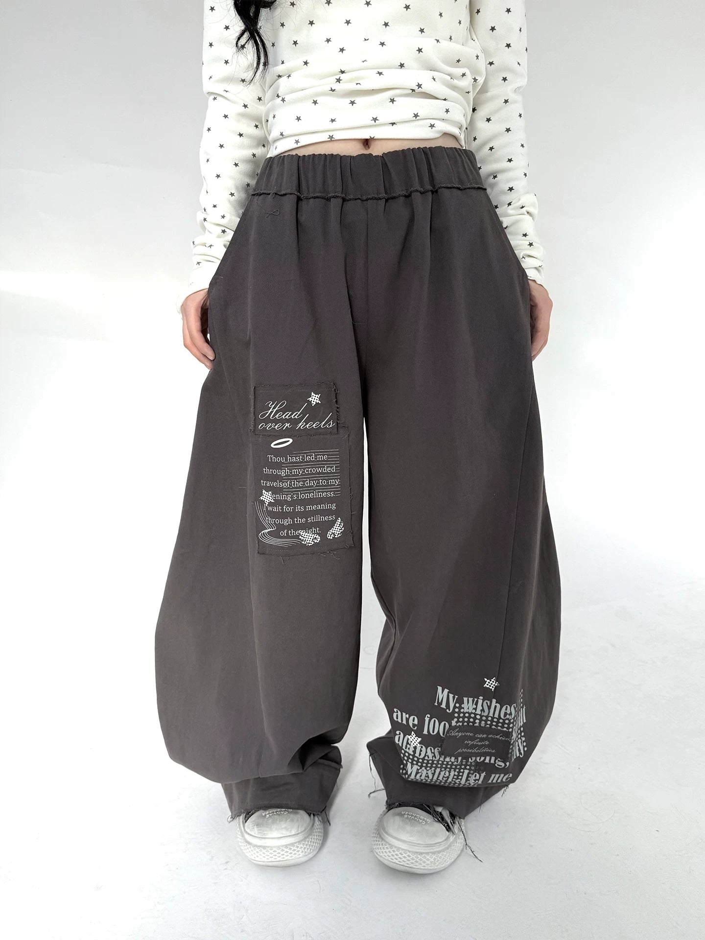 Letter Print Elastic Waist Wide Leg Sweatpants