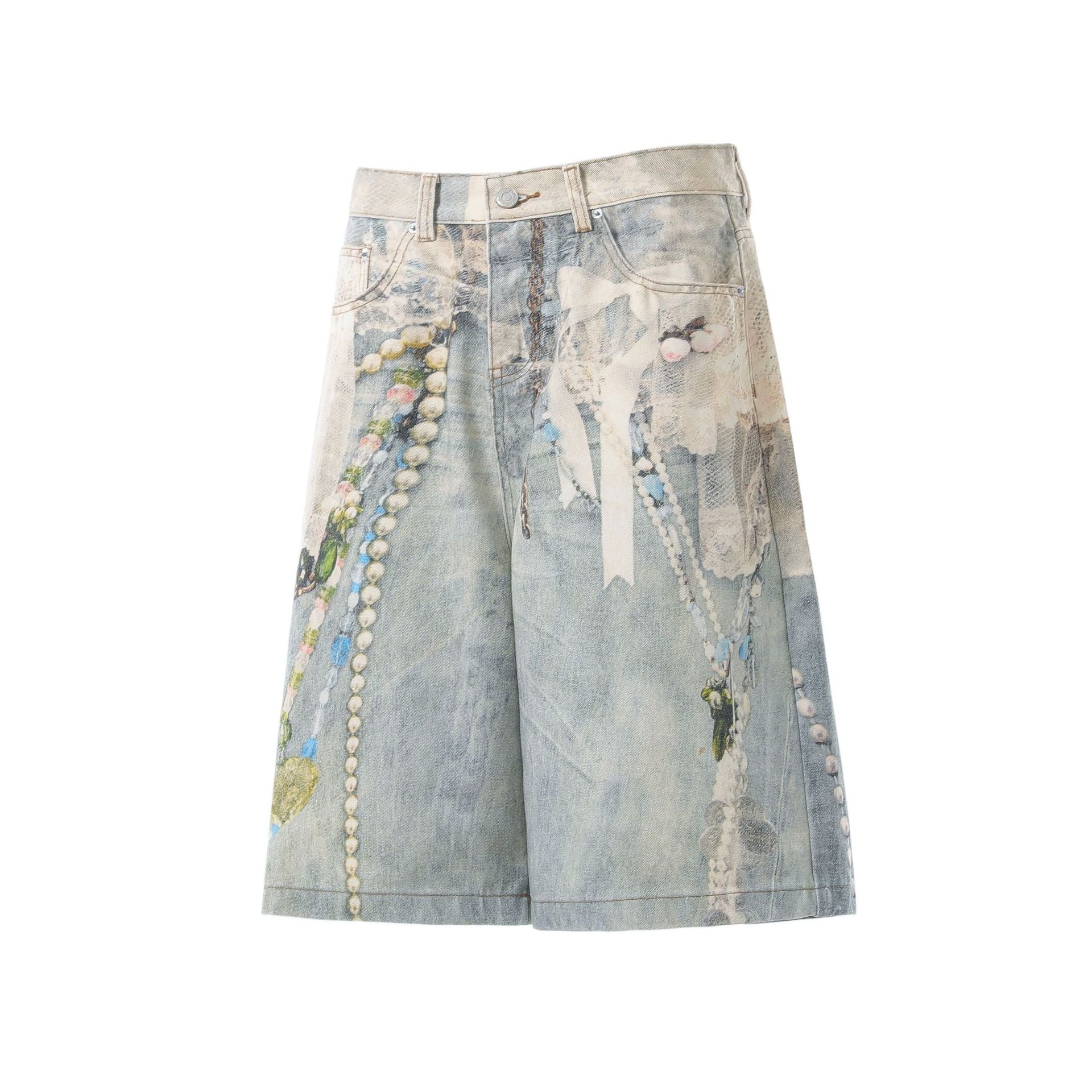 Paint Graphic Print Denim Jort