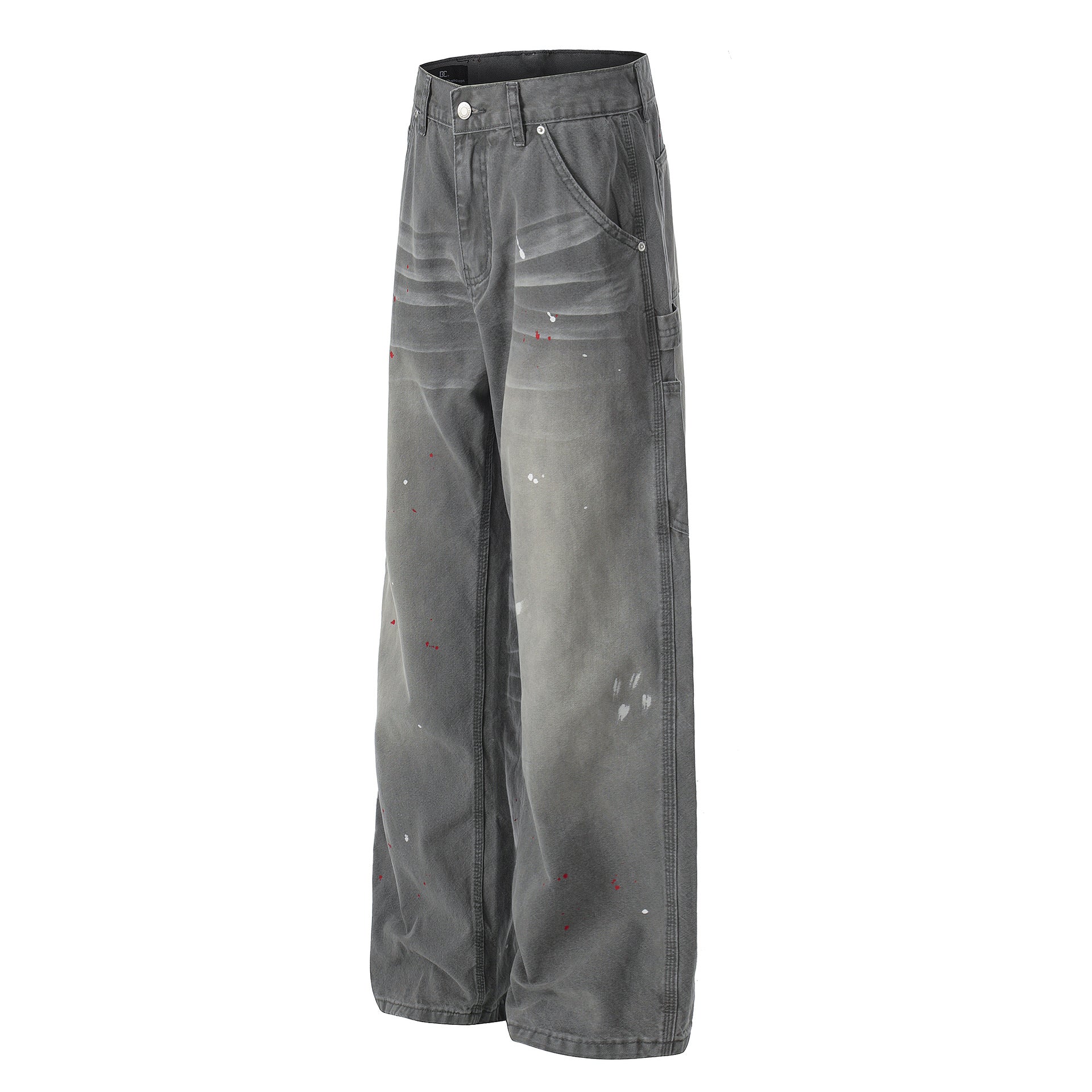 Whisker Ink Splash Curved Wide Leg Denim Jeans