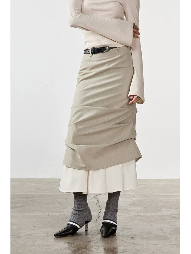 Double Layered Pleated Patchwork Skirt
