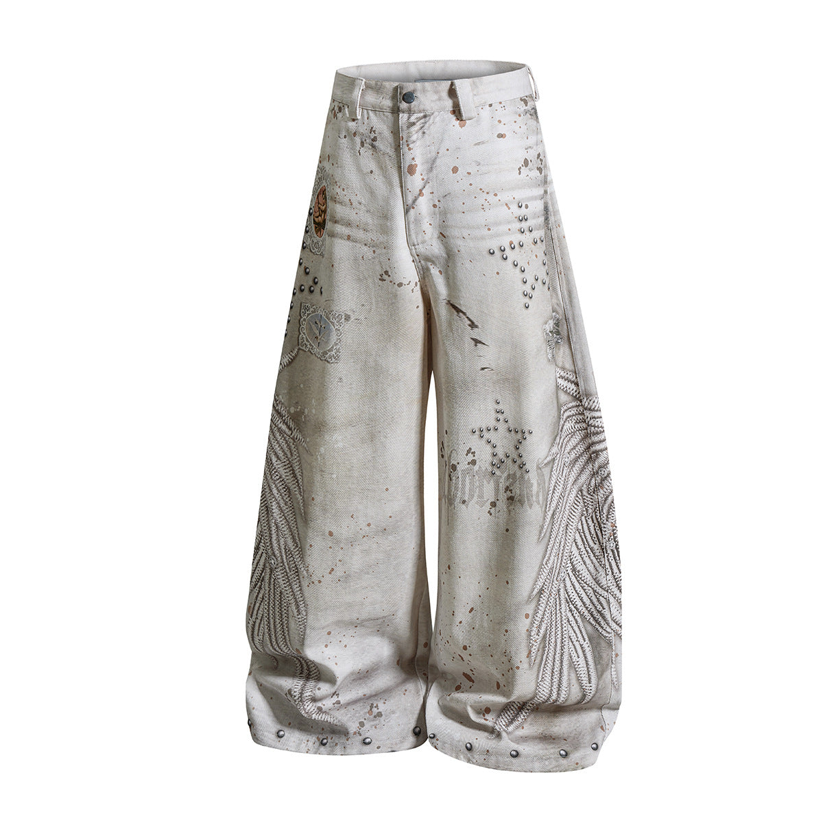 Studs Paint Wing Wide Leg Denim Jeans
