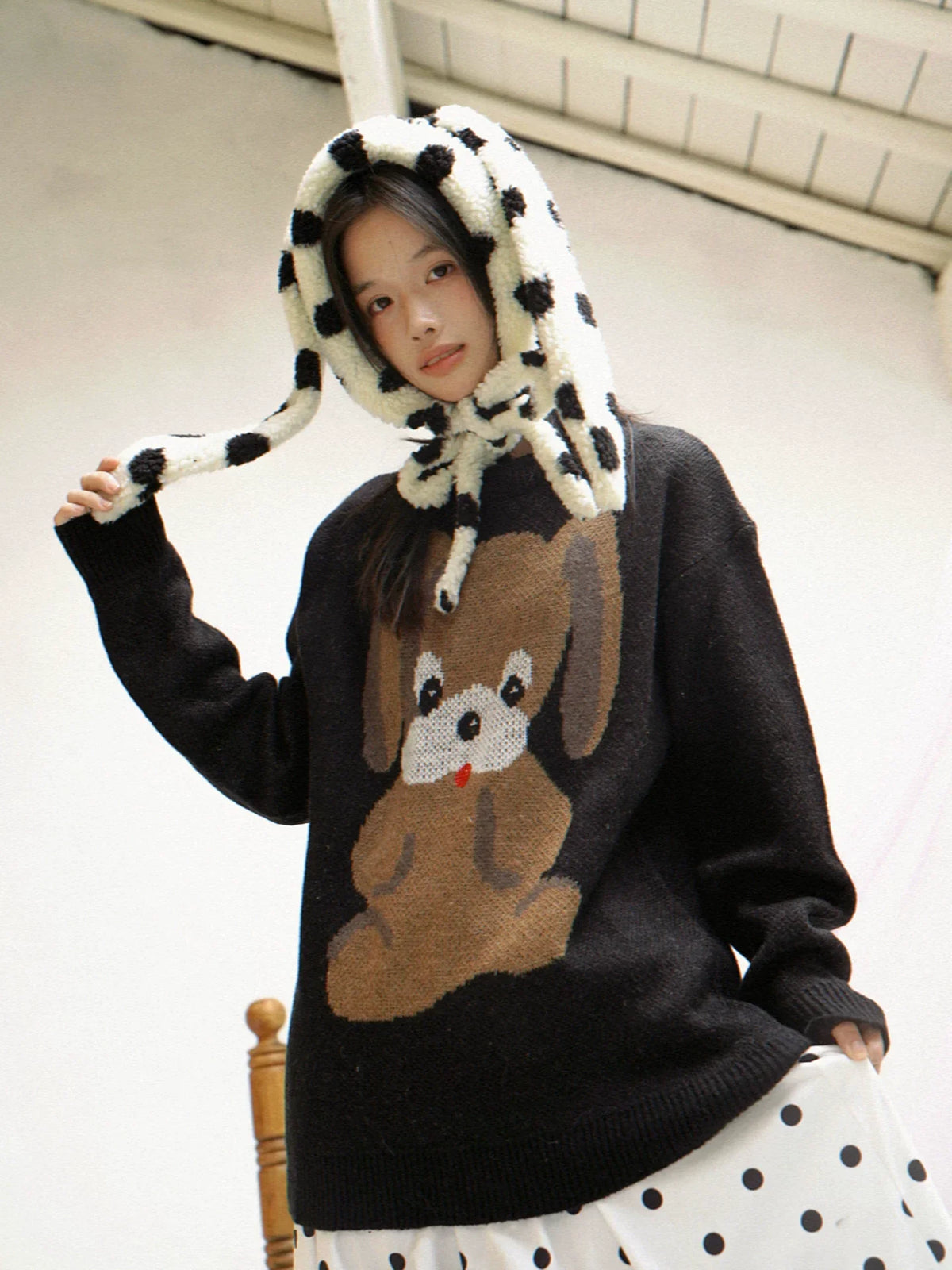 Dog Graphic Design Oversize Knit Sweater