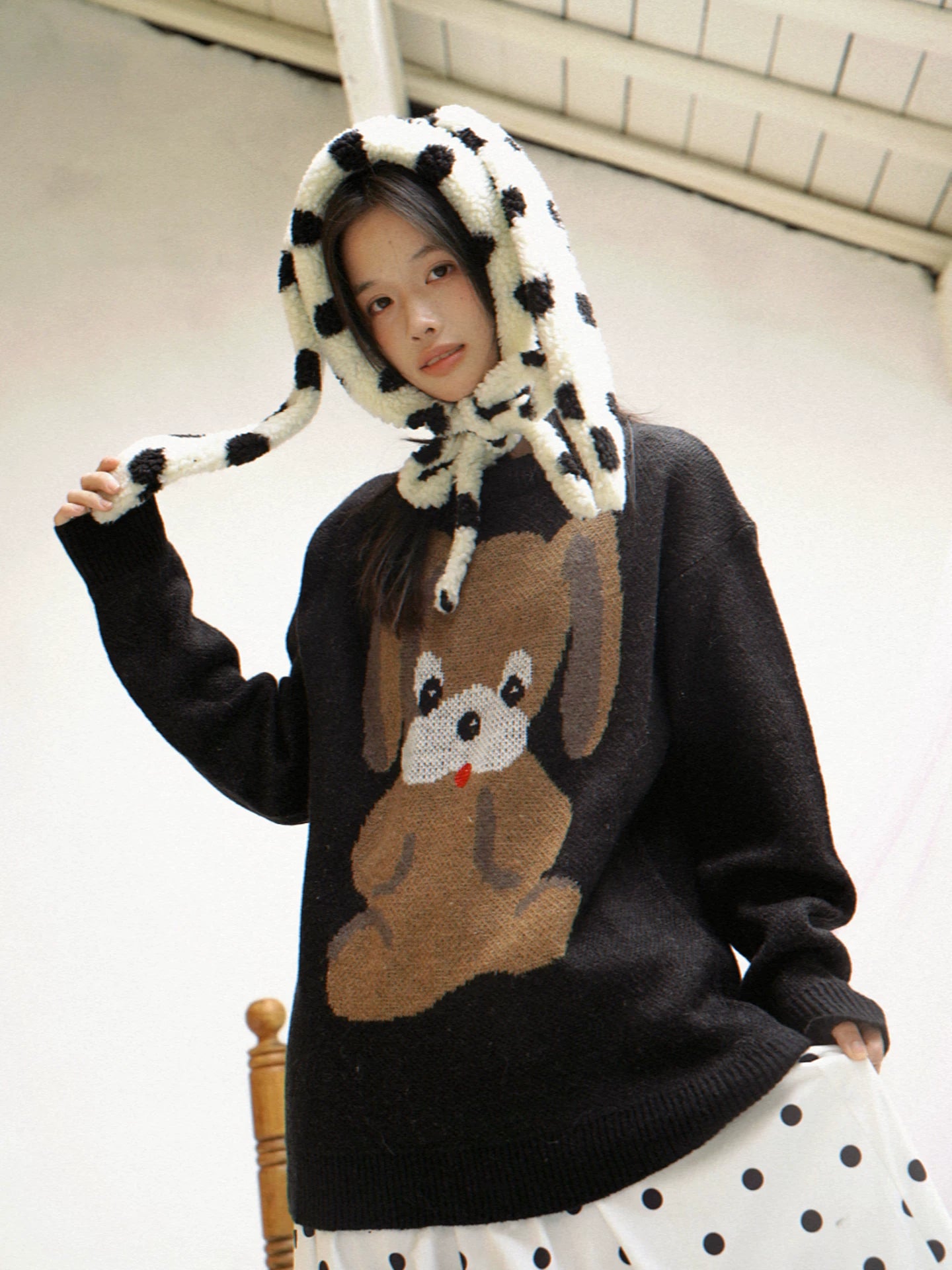 Dog Graphic Design Oversize Knit Sweater